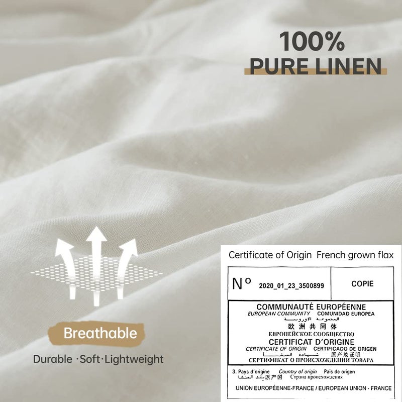 Simple&Opulence 100% Linen Duvet Cover Set 3pcs Basic Style Natural French Washed Flax Solid Color Soft Breathable Farmhouse Bedding with Button Closure - White, Queen - Image 2